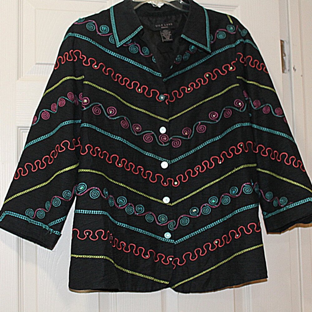Silk Land Jacket with Decorative Stitching and Sequins,  Sz 16W